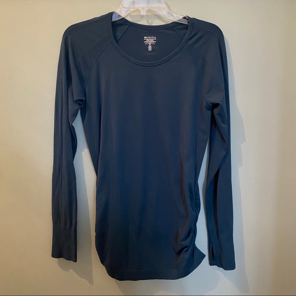 Athleta Speedlight Green Ruched Long Sleeve Top